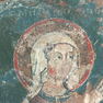 Bemaltes Altarretabel aus Sandstein, Detail, Kopf Maria Magdalena