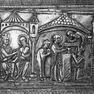 Dom, Karlsschrein (nach 1182-1215), Dachrelief: Karl beichtet dem Hl. Ägidius