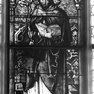 Gedenkinschrift für Johannes Spendle am unteren Rand des Bildfensters Hl. Paulus und Hl. Thomas von Aquin