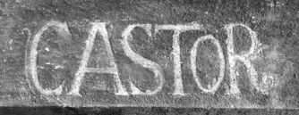Bild zur Katalognummer 197: Ausschnitt der Namesbeischrift CASTOR aus der Wandmalerei der Heiligen Florinus, Katharina und Kastor