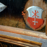 Wappen auf der linken Darstellung im Hauptgeschoss des Epitaphs.