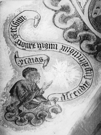 Bild zur Katalognummer 60: Prophet Ysaias mit Namensbeischriften und Bibelzitaten, ehemals ausgeführt als Gewölbemalerei im westlichen Chorjoch