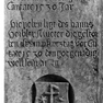 Grabplatte mit den Grabinschriften für Barbara Heibler (I) und ihre Schwiegermutter (II), an der Wand zur Sakristei (Westwand des Querhauses), erste von Süden, oben. Rotmarmor.