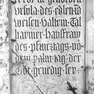 Sterbeinschrift für Ursula Talhaymer, geb. Trausnitz, auf einer Wappengrabplatte