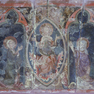 Bemaltes Altarretabel aus Sandstein, Detail, Deesis