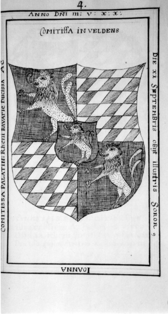 Bild zur Katalognummer 170: Nachzeichnung von d'Hame der Grabplatte der Pfalzgräfin Johanna von Pfalz-Zweibrücken, Nonne im Kloster Marienberg