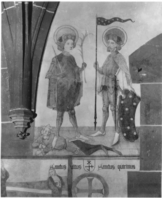 Bild zur Katalognummer 104: Wandmalerei mit Namensbeischriften der Heiligen Vitus und Quirinus (von Neuß)