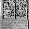 Sterbeinschrift auf der Wappengrabplatte des Wolfgang Schram und seiner Frau Barbara