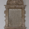 Stifterinschrift und Gedenkinschrift auf dem Wandgrabmal des Johann Wolfgang Lutz