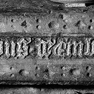 Moritzkirche, Standbild des hl. Mauritius, Detail der Inschriften (1411)