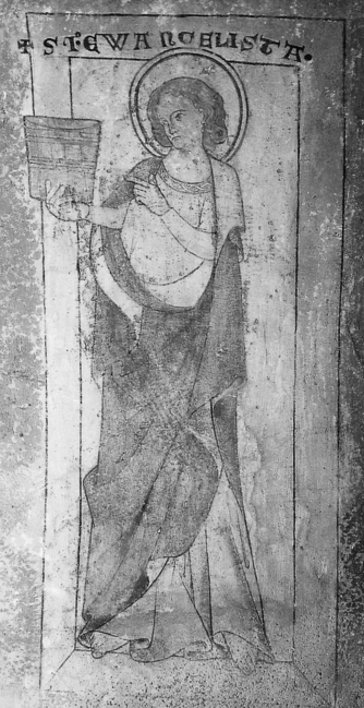 Bild zur Katalognummer 22: Wandmalerei des Johannes Evangelist mit Namensbeischrift in St. Goar