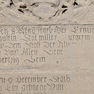 Wappengrabplatte für Augustin Stattmiller und seine Ehefrauen Sabina, geb. von Obernau, Barbara, geb. Weichsner, Anna, geb. Miller, und Elisabeth, geb. Hablitz