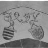 Bild zur Katalognummer 115: Jahreszahl in Form stilisierter Ranken mit zwei anhängenden Wappen