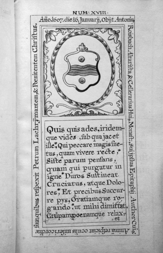 Bild zur Katalognummer 285: Nachzeichnung der Grabplatte des Altaristen und Klosterkellers Anton Roisbach durch d'Hame