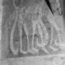 Wandgemäldezyklus I, zwei aufrecht stehende Tote mit Spruchbändernn