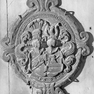 Dom, Südempore, Metallteil der Grabplatte für das Ehepaar Wiedensee/Fronhorst, Allianzwappen (1648)