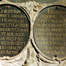 Die Grabinschriften der Christina von Hessen-Darmstadt und der Johanna von Oettingen auf dem Epitaph des Grafen Freidrich Magnus von Erbach.