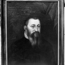 Namensbeischrift auf einem Gemälde, das ein Brustbild Graf Eberhards XII. von Erbach zeigt.