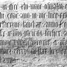 Querrechteckige Inschriftentafel aus Sandstein mit siebenzeiliger Inschrift für Johann Leicht, Ludbert Lankau, Ulrich Förster und Konrad Dietmar, in die Wand gemauert.