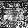 Vier Textfragmente (a-d) eines Bildfensters mit Renovierungsinschrift des Dekans Johannes von Adelzhausen