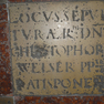 Quadratische Inschriftenplatte aus Kalkstein mit der Inschrift für Christoph Welser