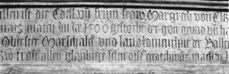 Bild zur Katalognummer 166: Untere Rahmenleiste mit Inschrift des Epitaphs der Margarethe von Eltz geb. von Helmstatt