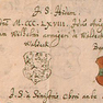 Grabplatte der Hildegard von Waldeck, geb. von Bechtolsheim (kopial bei Helwich, Syntagma fol. 443). 