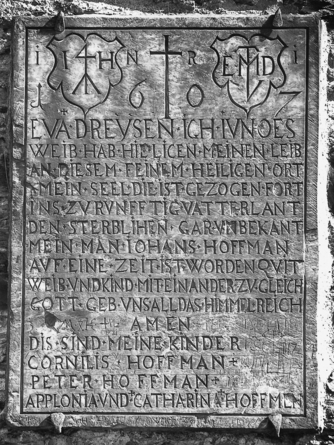 Bild zur Katalognummer 286: Epitaph für Eva M. Hoffman geb. Dreysen und ihre vier verstorbenen Kinder Appolonia, Catharina, Cornelius und Peter