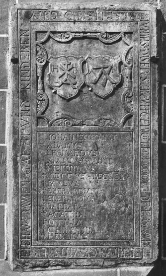 Bild zur Katalognummer 257: Grabplatte für das Ehepaar Hieronymus und Agatha Becker und seine (zum Teil noch lebenden) Kinder