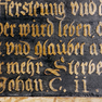 Bibelzitat im linken Unterhang des Epitaphs für die Familien des Michael Scherffer von Scherffenstein und des Heinrich Liveherr. 